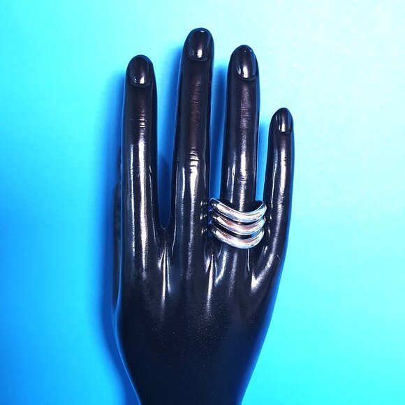 Rare Bold Vintage Sterling Silver Overlapping Waves Modernist Statement Ring - Picture 10 of 15